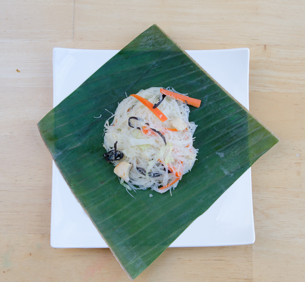 Pancit Bihon Noodles on Banana Leaves