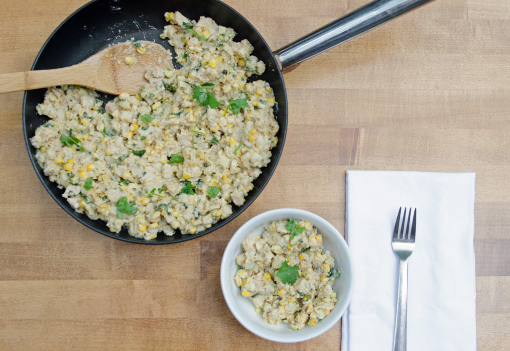 Chicken, Roasted Corn and Hominy Skillet