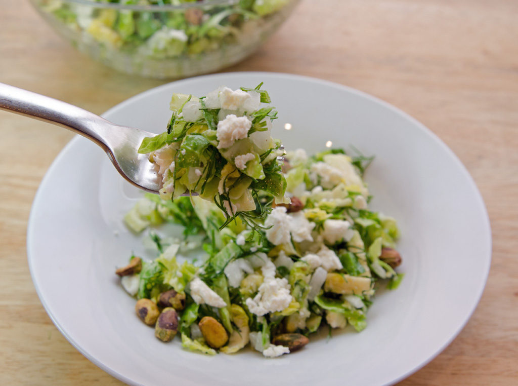 Brussels Sprout Salad with Feta Cheese and Pistachios