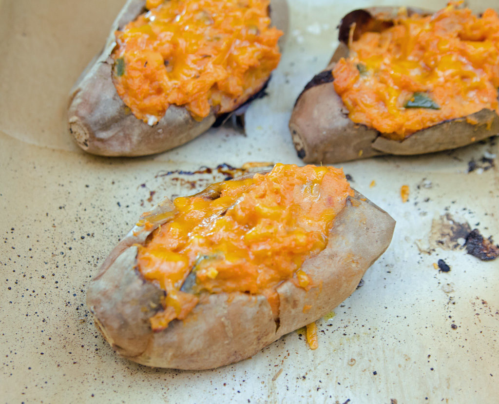 Twice-Baked Sweet Potatoes with Cheddar and Jalapeños